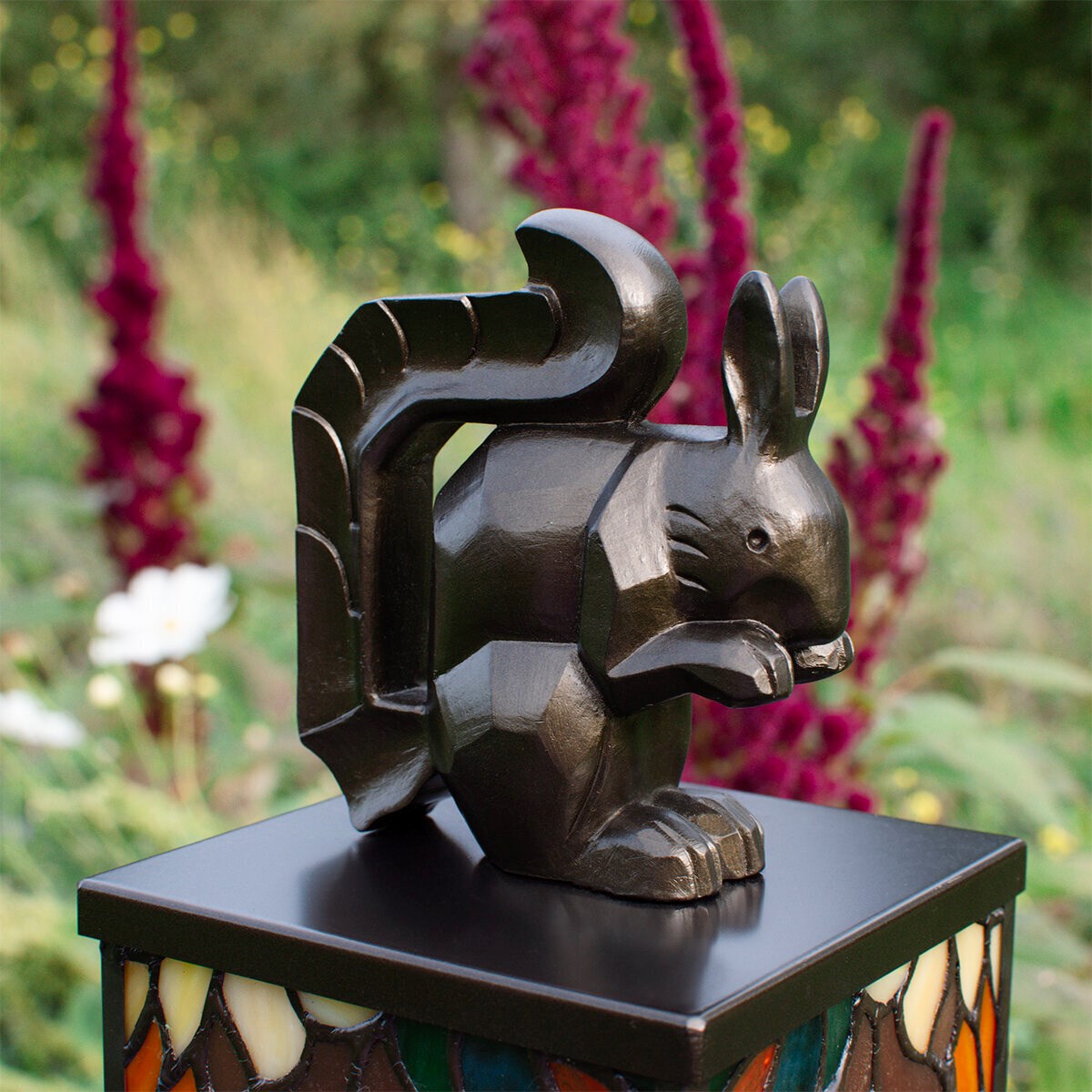 Tiffany Table Lamp/Sculpture Art Deco Squirrel in the forest