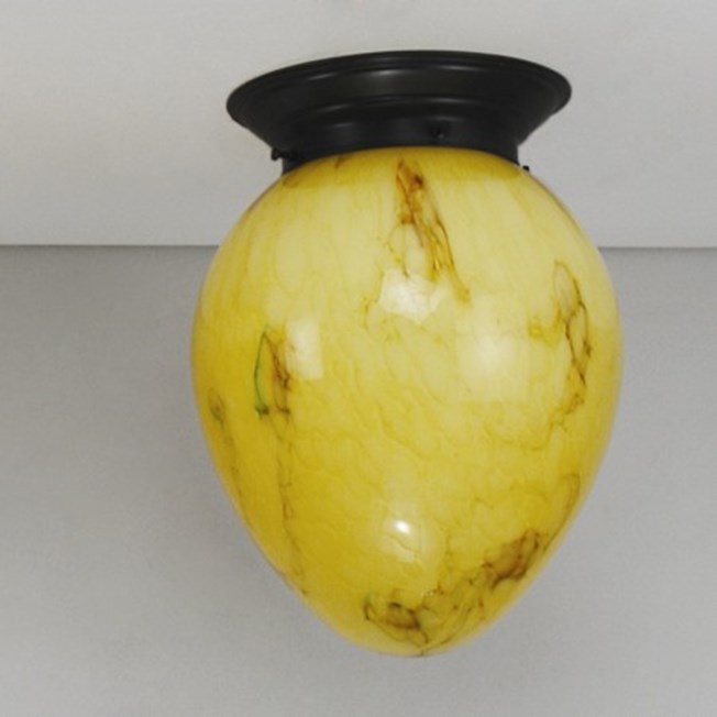 Ceilinglamp Egg in marbled glass with rounded bronzed fixture