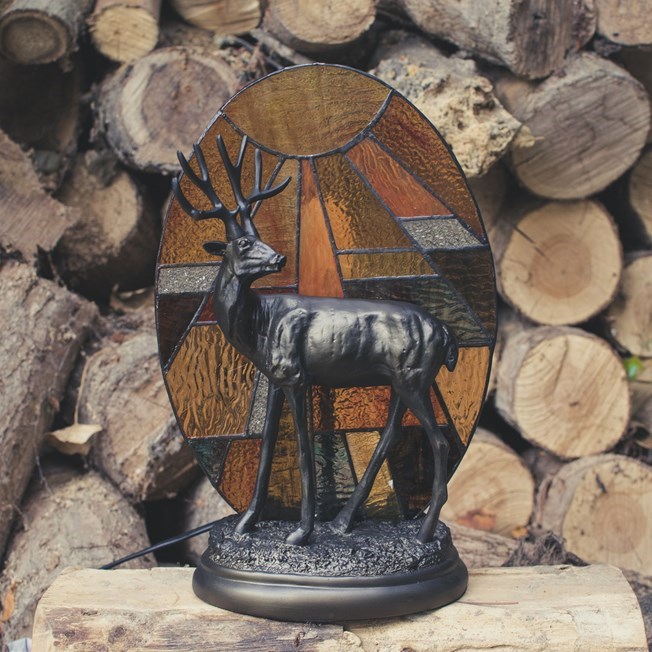 Tiffany Table Lamp/Sculpture Deer in the evening sun