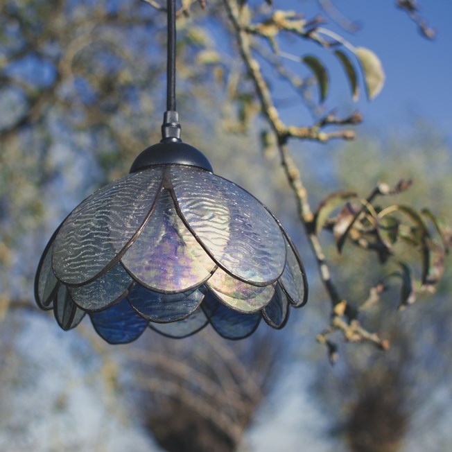 Hanging lamp Sparkling Peony on a vintage cotton pendant