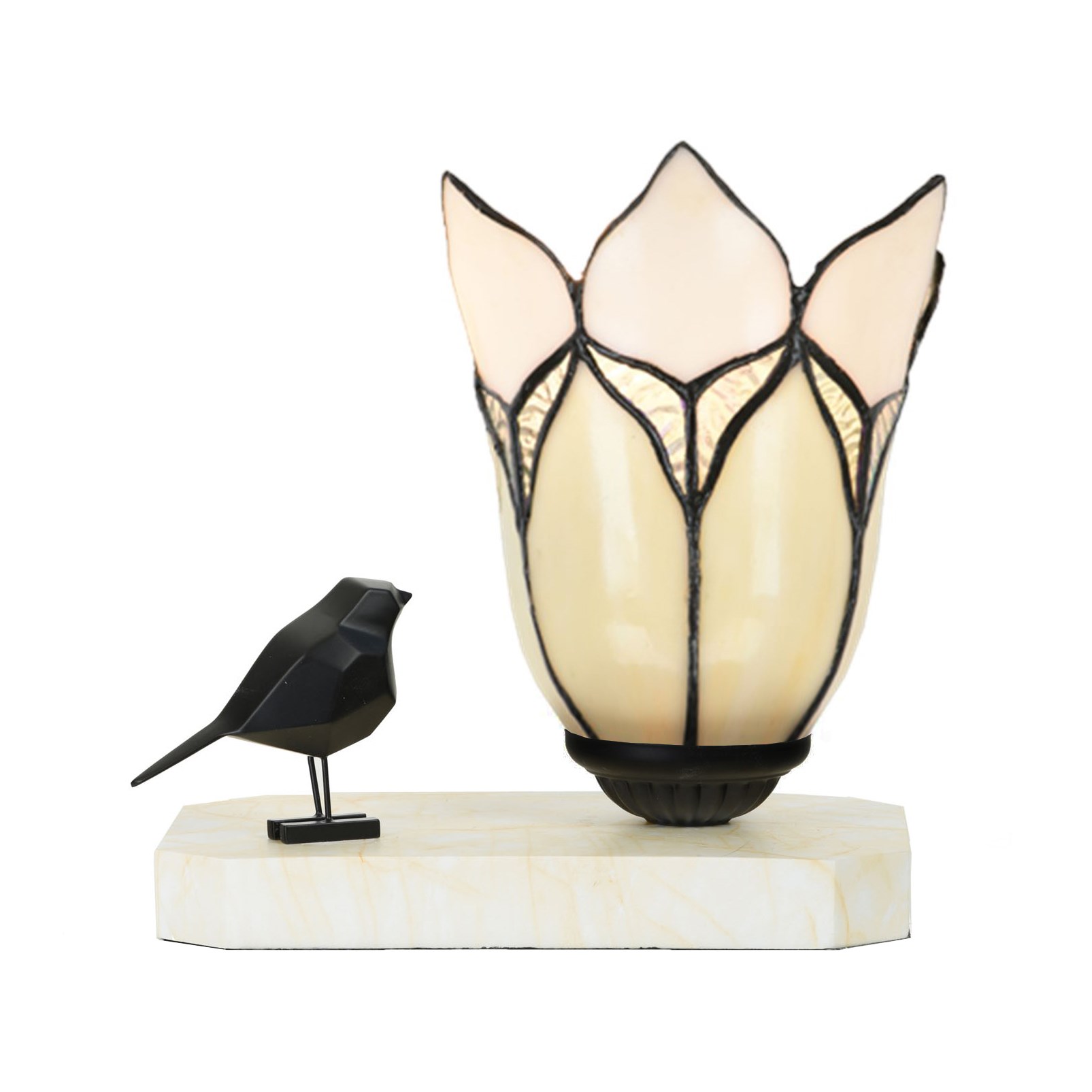 Tiffany table lamp / sculpture Ballade of a Bird Lovely Flower White