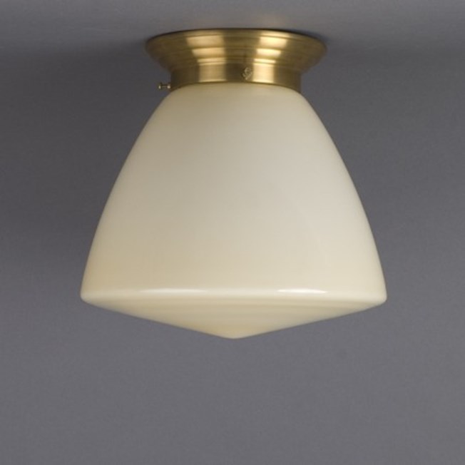 Ceilinglamp Schoolglobe in light yellow glass with rounded brass fixture