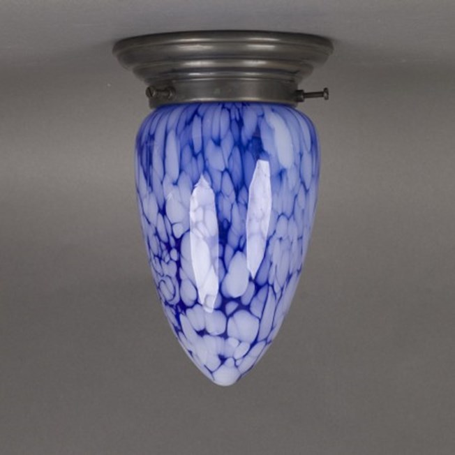Ceilinglamp Coloured Menhir in blue glass with rounded bronzed fixture