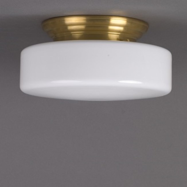 Ceilinglamp Peppermin in opal white glass with rounded brass fixture
