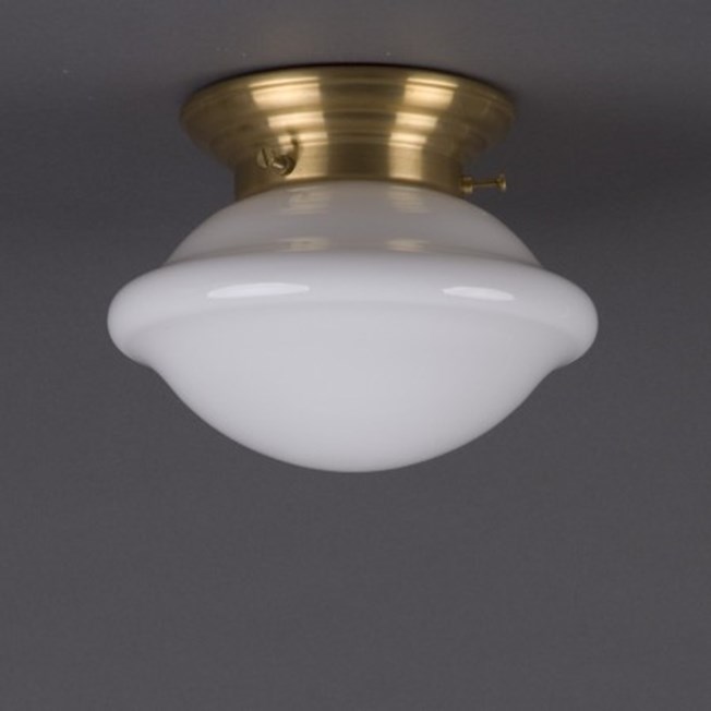 Ceilinglamp Button in opal white glass with rounded matt brass fixture