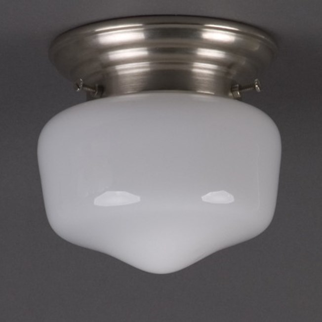 Ceilinglamp Furillo Small in opal white glass with rounded matt nickel fixture