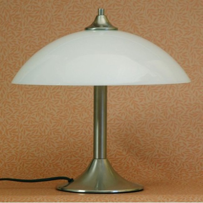 Tablelamp Medium with opal white glass shade and matted nickel finish