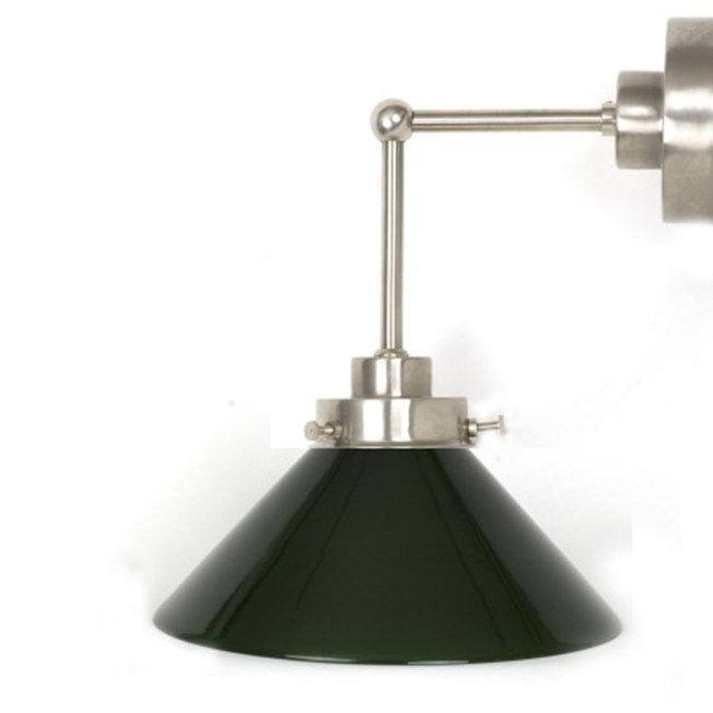 Wall lamp Cono with squarish, matted nickel finish with vertical pendulum and green glass shade