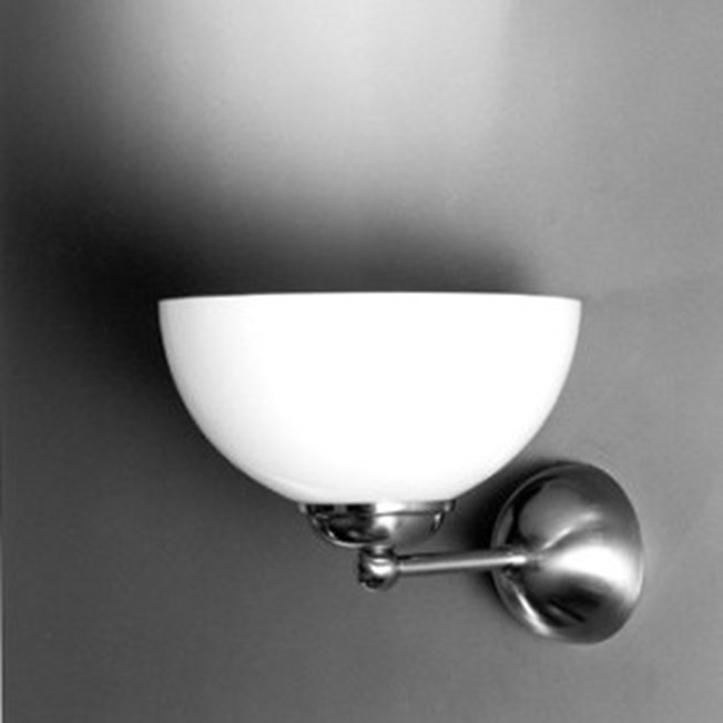 Wall lamp with opal white glass and matted nickel finish here shown as Uplighter
