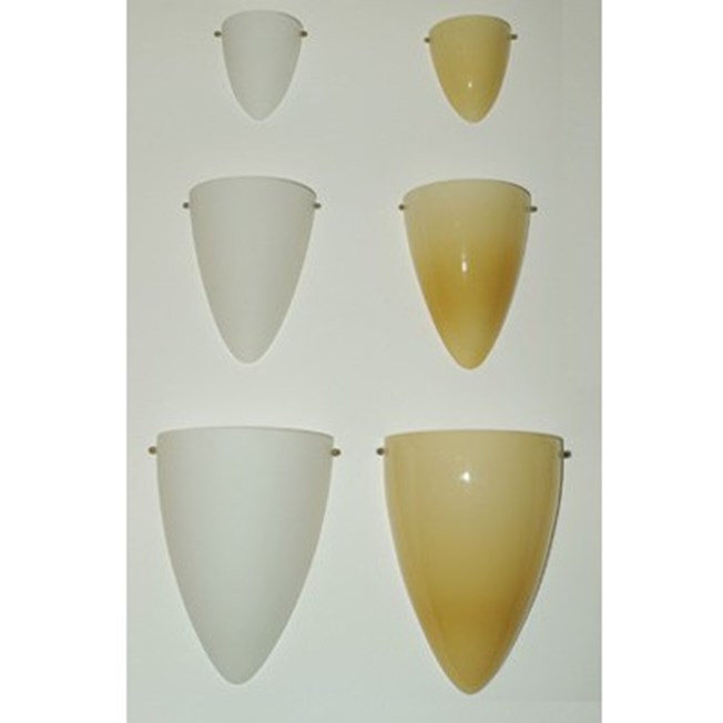 Wall lamp in 3 sizes, here shown with opal white and soft yellow glass shades.
