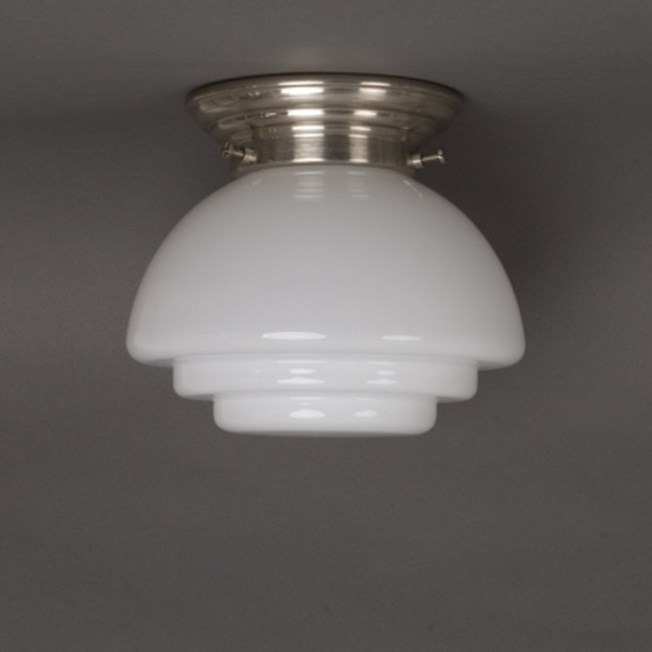 Ceilinglamp Gispen in opal white glass with rounded matt nickel fixture