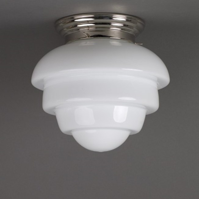 Ceilinglamp Citrus in opal white glass with rounded nickel fixture