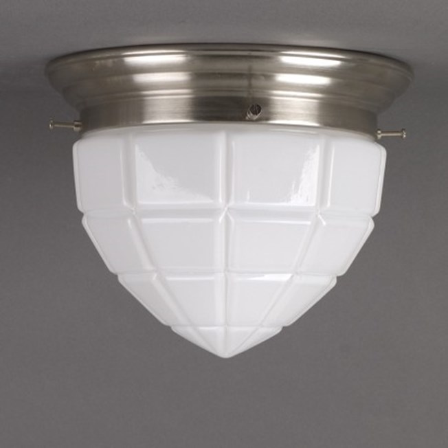 Ceilinglamp Windows Punt in opal glass with rounded matt nickel fixture