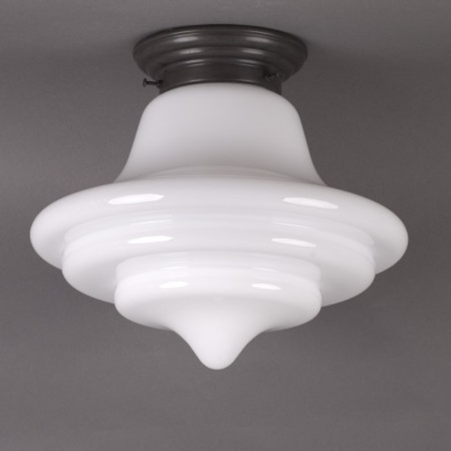Ceilinglamp Hacktop in opal white glass with rounded bronzed fixture