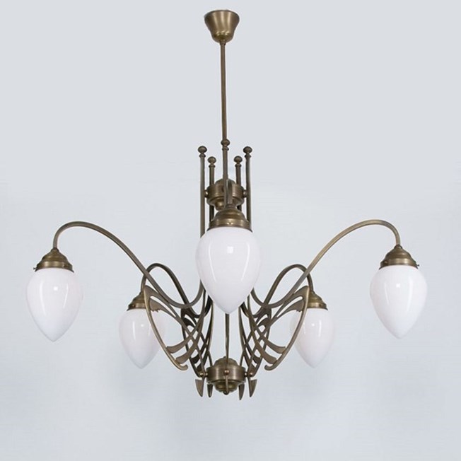 Victor Horta Chandelier Elegance with opal white glass lampshades