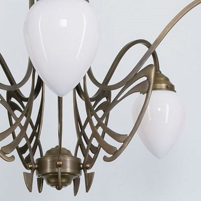 Detail Victor Horta Chandelier Elegance with opal white glass lampshades