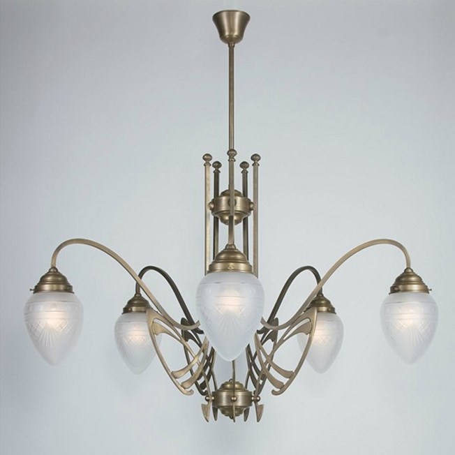 Victor Horta Chandelier Elegance with etched glass lampshades