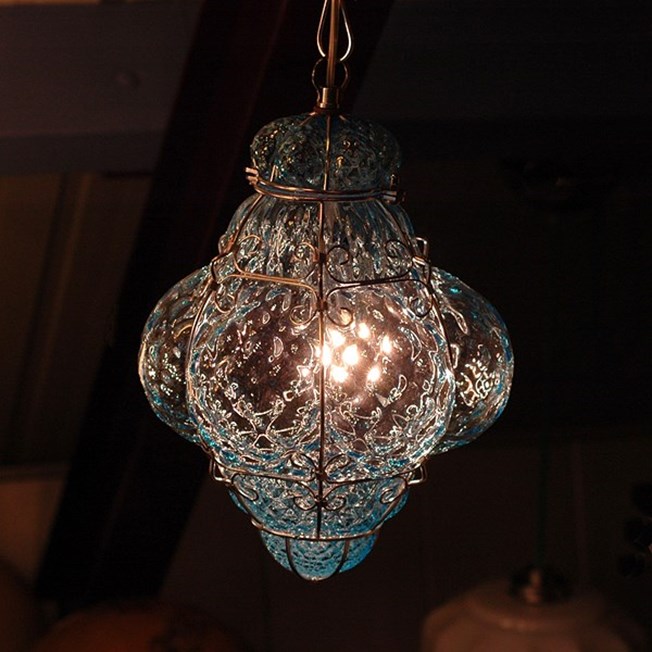 Atmospheric Impression Venetian Hanging Lamp Small Bellezza Aquamarine