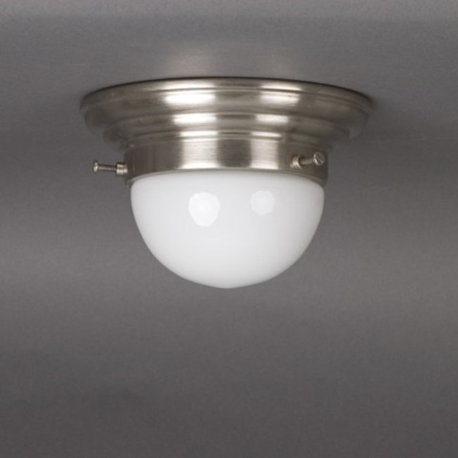 Ceilinglamp Laurtisen in opal white glass with rounded matt nickel fixture